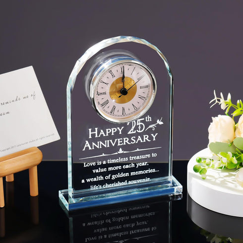 25th Wedding Anniversary  Glass Clock Gift